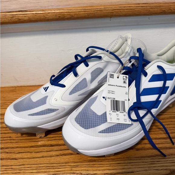 Adidas White & Royal Blue Athletic Cleats baseball/softball - Picture 3 of 6